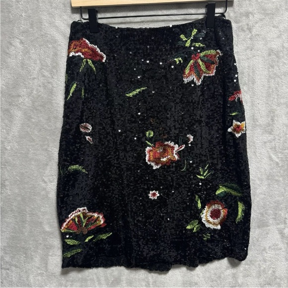NWT Anthropologie Maeve Womens Size 2 Garden Glitz Skirt Black Sequin Floral - Picture 7 of 9